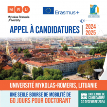 Prolongation : Appel à candidatures pour une bourse de mobilité aux doctorants : Université Mykolas-Romeris en Lituanie