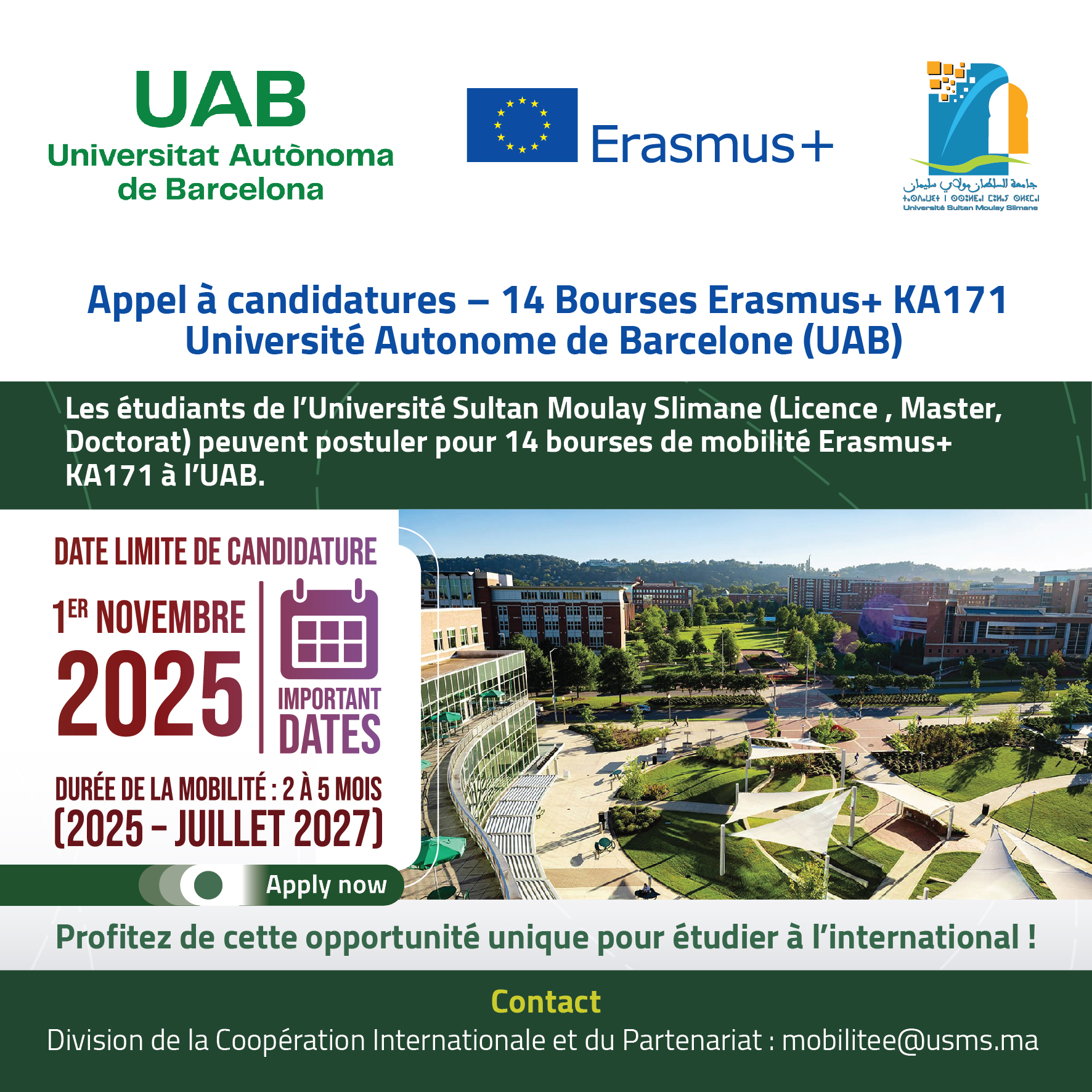 Appel à candidatures - 14 Bourses Erasmus+ KA171 – Université Autonome de Barcelone