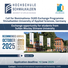 Call for Nominations: SUAS Exchange Programme - Shmalkalden University of Applied Sciences, Germany
