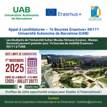 Appel à candidatures - 14 Bourses Erasmus+ KA171 – Université Autonome de Barcelone