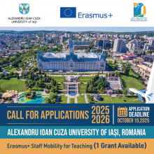 Call for Applications 2025–2026, Alexandru Ioan Cuza University of Iași, Romania, Erasmus+ Staff Mobility for Teaching (1 Grant Available)