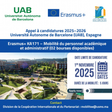  Mobilité Erasmus+ KA171 (STAFF Teaching / Training) – Université Autonome de Barcelone (UAB)